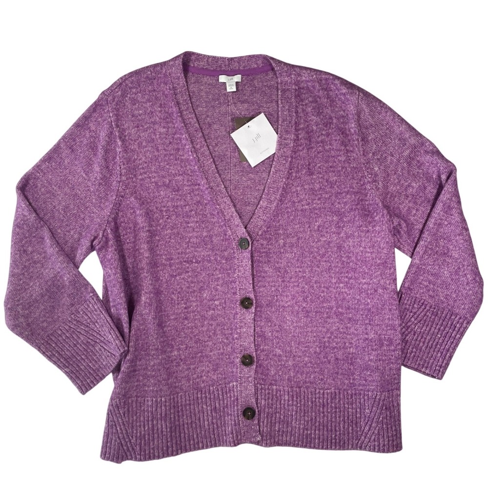 J. Jill Cardigan Sweater Womens Purple Marled V-Neck Button Front XL Petite